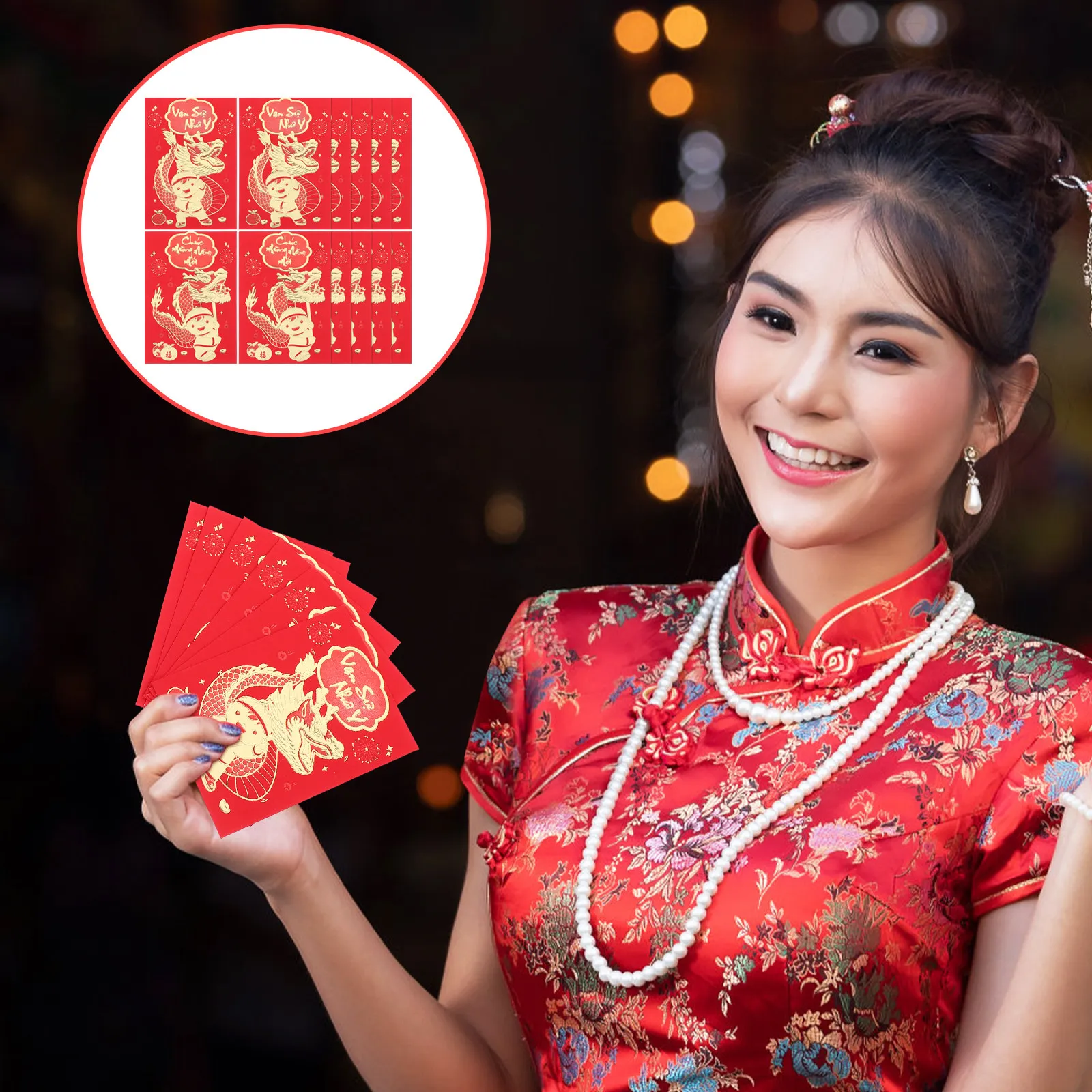 

12Pcs Festival Red Envelopes Chinese Style Luck Money Bags for New Year Wedding Engagement Red Art