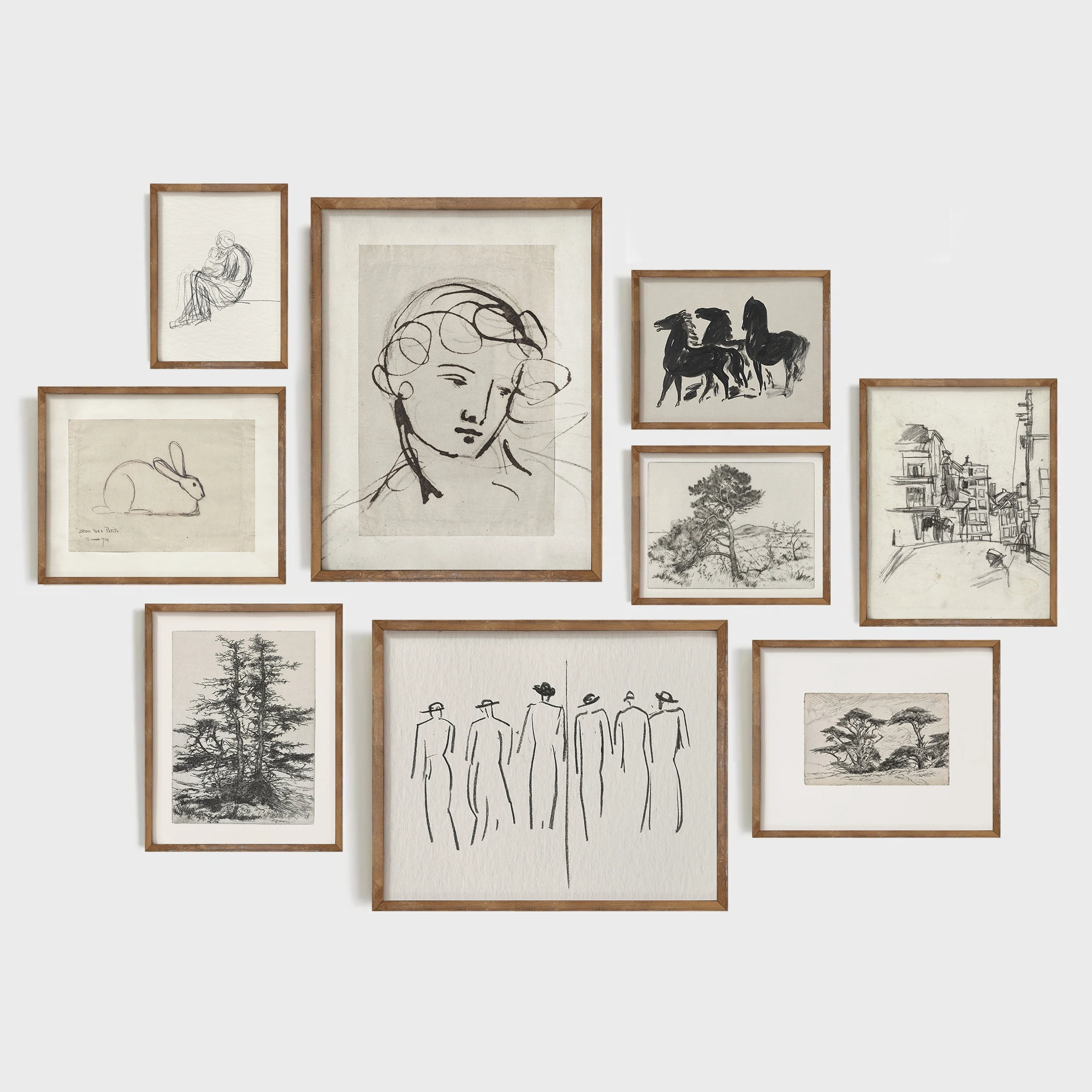 Pintura en lienzo con estampado de boceto Vintage, galería eclética neutra, arte de pared, decoración del hogar para sala de estar, carteles de decoración minimalista de arte Retro