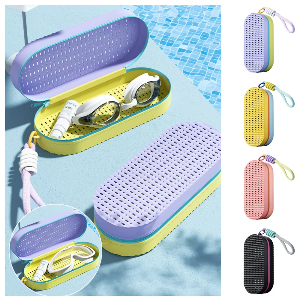 

Portable Zipper Swim Goggle Case Soft Waterproof Swimming Goggles Storage Box Breathable with Drain Hole Silicone Glasses Box