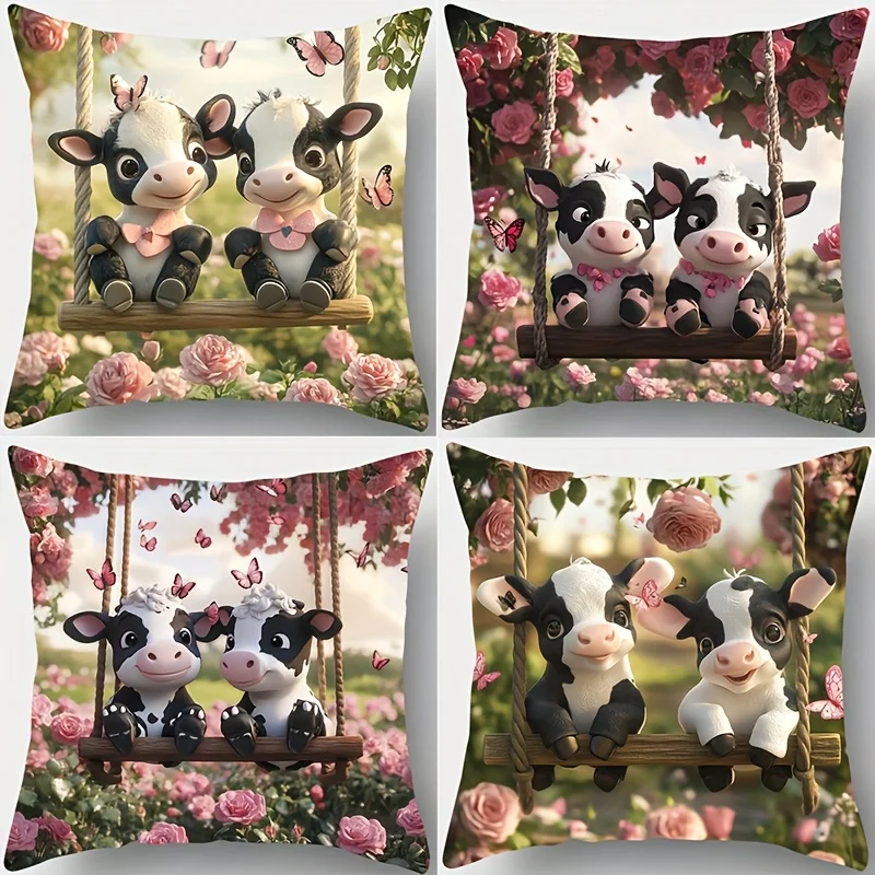Cute Cartoon Black and White Cow Pair Hanging Swing Throw Pillow Covers for Nursery and Bedroom Decor