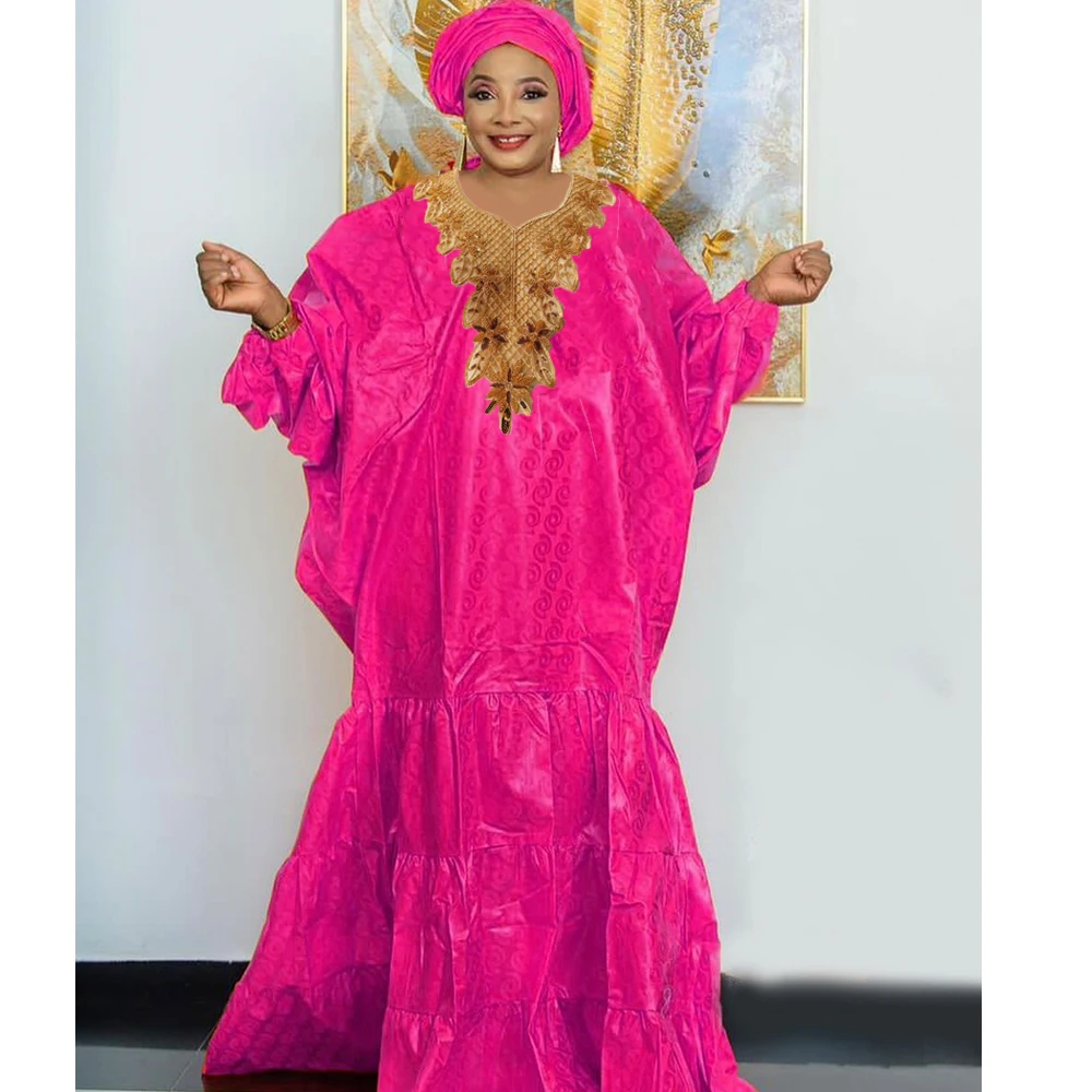 2024 i piรน nuovi abiti africani Bazin Riche di grandi dimensioni nigeriano nobile abito da sposa abbigliamento viola Guinea Lady abiti lunghi Boubou