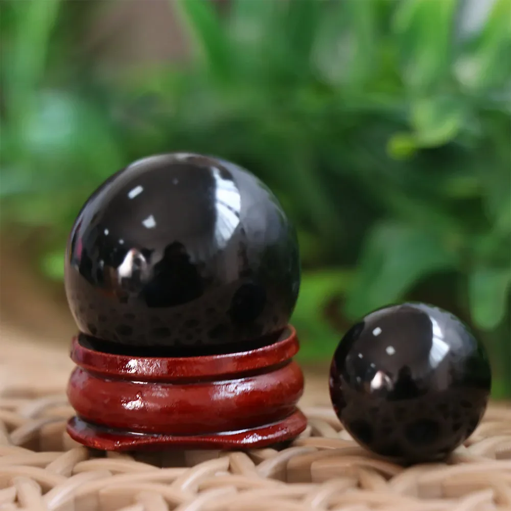 Obsidian Crystal Decorative Round Black Obsidian Sphere 20/30/40/50mm Large Feng Shui Sphere Exquisite Crystal Ornament Office