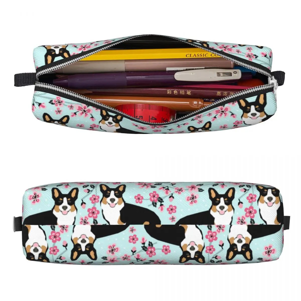 Corgi Cherry Blossom Floral Dog Pencil Case Animal Pencilcases Pen Box Kids Large Storage Bags Office Gifts Stationery