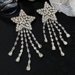 Freetry Bling Full Rhinestone Star Tassel Earrings for Women Exaggerated Inlay Zircon Crystal Drop Earring Party Wedding Jewelry