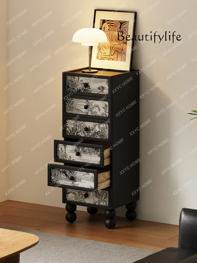 

Creative Retro Chest of Six Drawers Living Room Side Cabinet Bedroom Wall Storage Solid Wood Sideboard