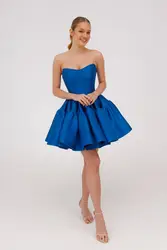 Royal Blue Prom Dresses Ruffles Ball Gowns Strapless Satin Graduation Gowns Formal Party Special Occasion Dresses Custom made