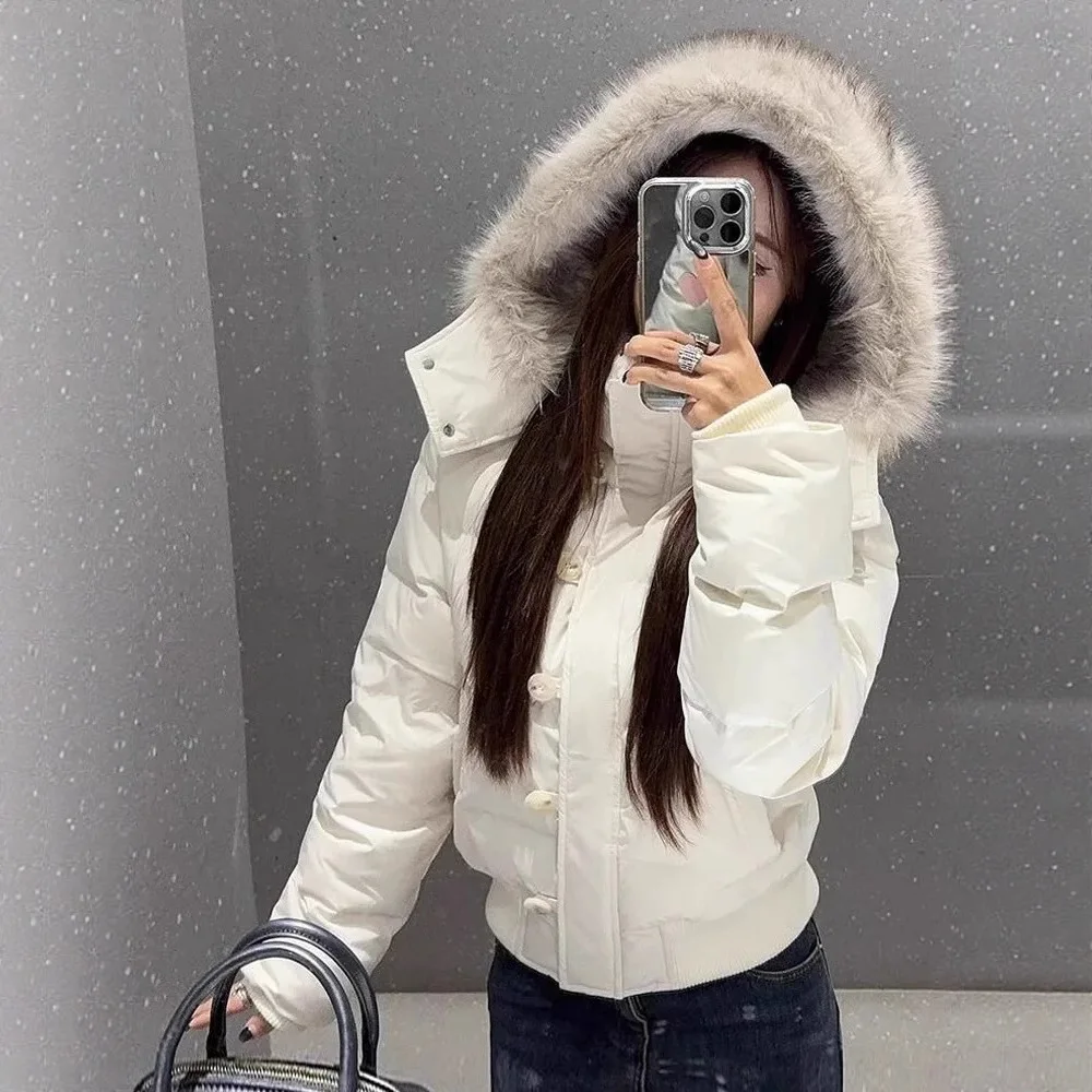 

2025 New Winter Women Down Jacket Parkas Fashion High-Quality Warm Cotton Padded Coat Ladies Short Fur Hooded Outwear