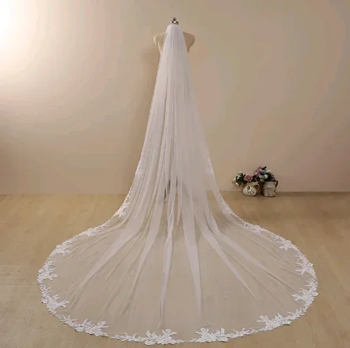 

Elegant Wedding Veil Cathedral Long Veil Floral Lace Bridal Veils White Ivory Bride Accessories