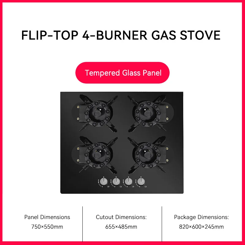 5 Burner High-power Magic Flip Cover Gas Stove Glass Top Built-in Gas Stove