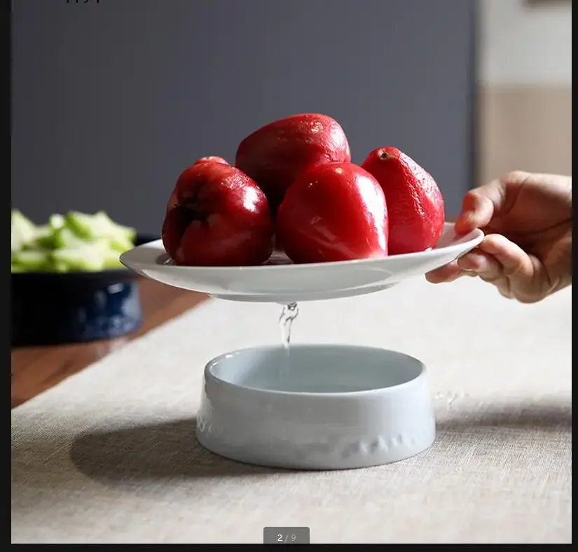 Round Ceramic Plate Tall Feet Fruit Tray Tea Ceremony Hollow Out Drain Pan Refreshment Decorative Bowl Dessert Snack
