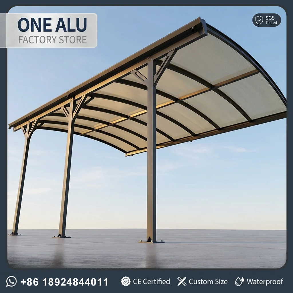 Custom Aluminum Cantilever Carport PC Roof Outdoor Parking Shelter Powder Coated Metal Car Shade for Villa Hotel Commercial Use