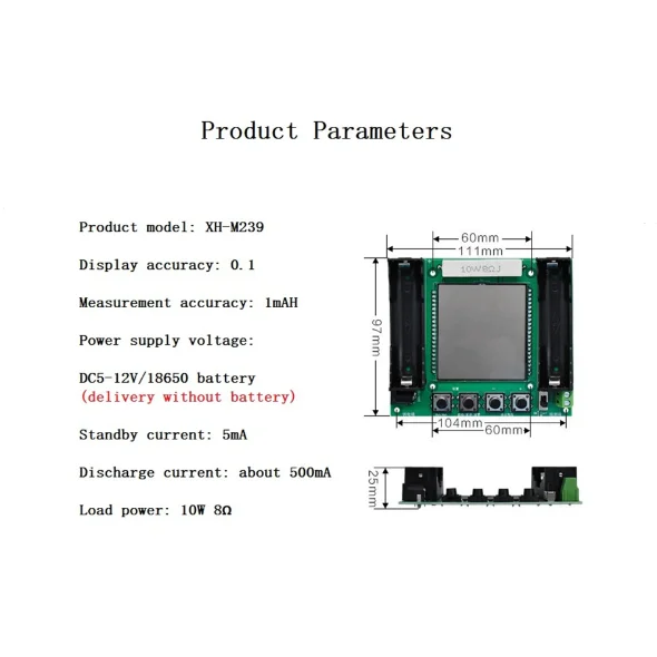 XH-M239 18650 lithium battery real capacity tester module maH/mwH digital measurement high precision