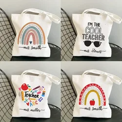 Nome personalizzato borsa regalo per la festa dell'insegnante borsa a tracolla estetica riutilizzabile in tela ecologica personalizzata