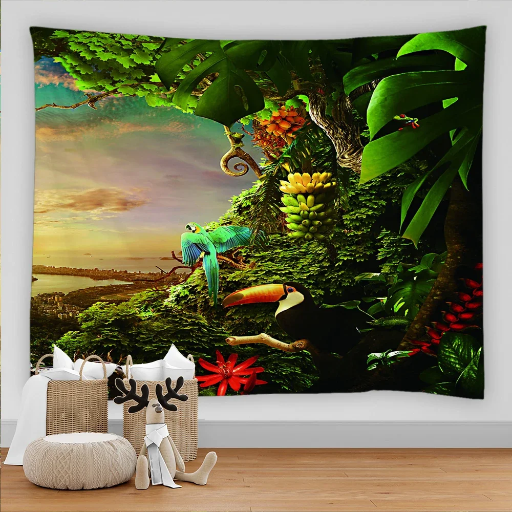 

Art Asthetic Room Decor Tapestry Psychedelic Forest Green Plant Kawaii Room Accessori Nature Scenery Background Wall Decor Tapiz