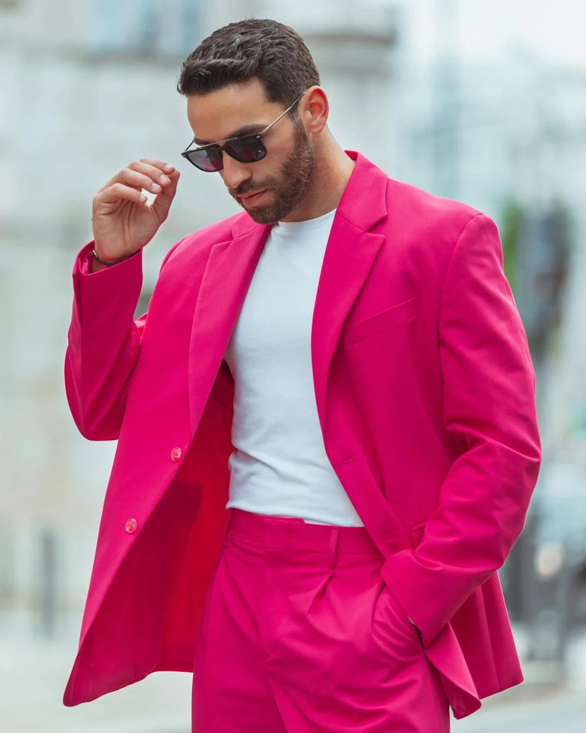 Esmoquin fucsia para hombre, traje Formal para fiesta de graduación, chaqueta y pantalones