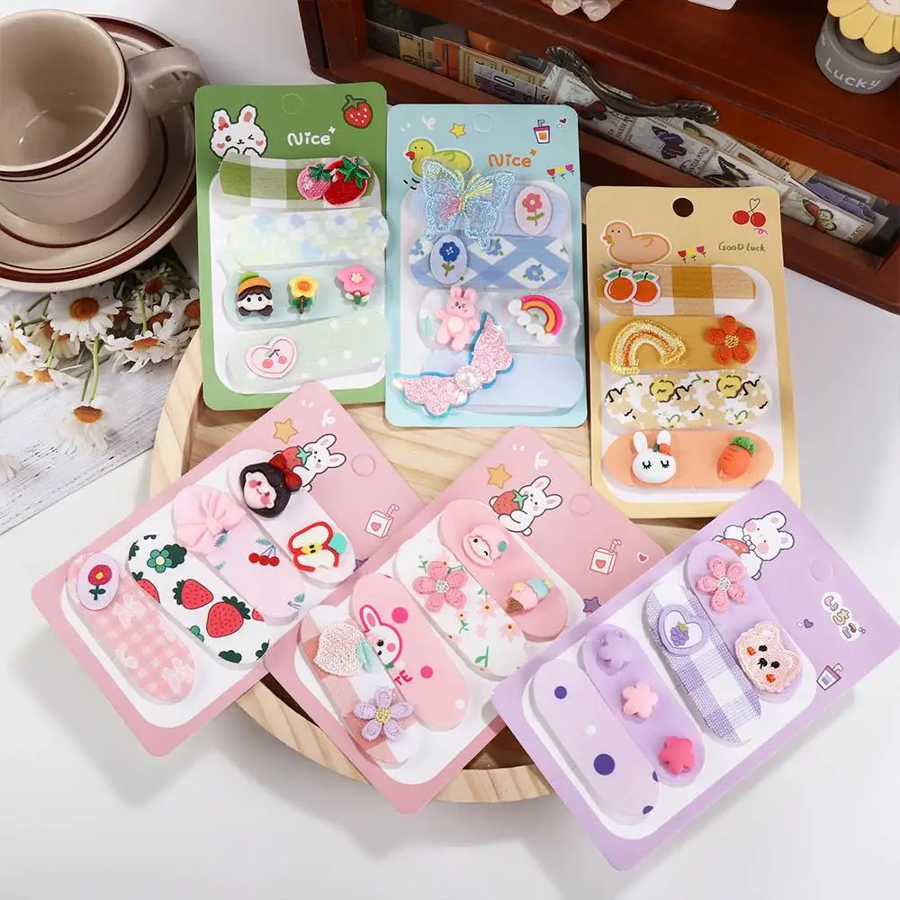 Cute Cartoon Lovely Barrette Fruits Cloth Resin Rabbit Kids Bangs Clip Korean Style Magic Sticker Hair Sticker Girl Hair Clip