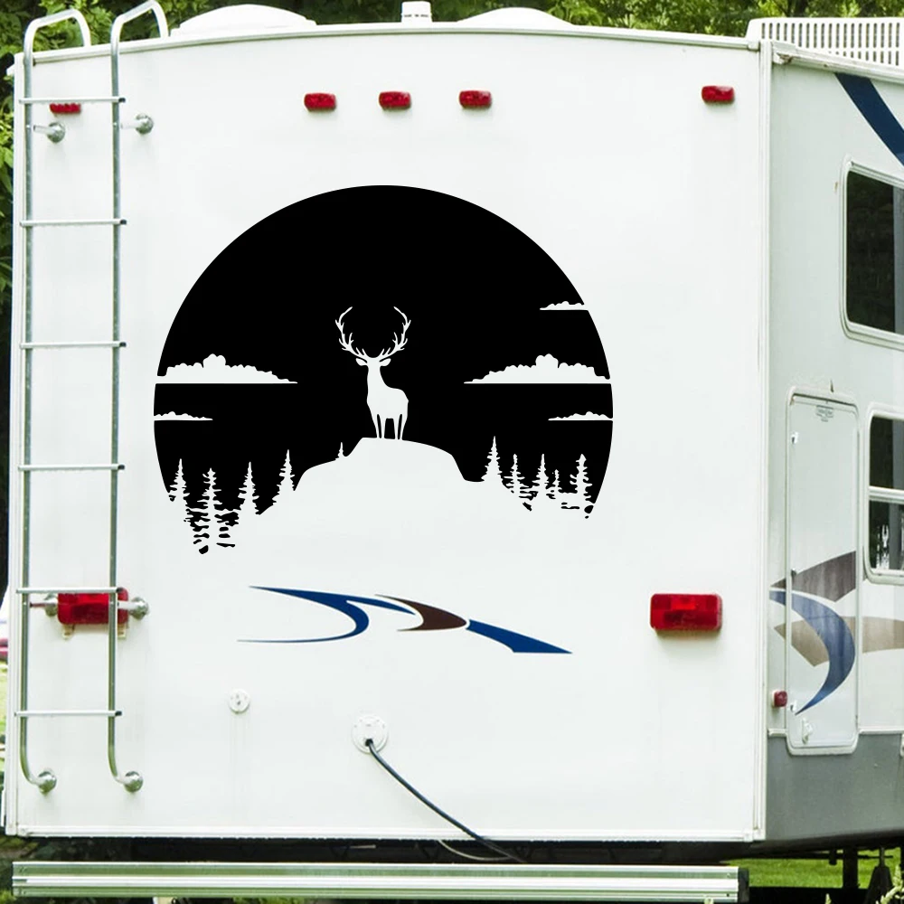 large Deer Mountain Camper Trailer Truck car Decals sticker for camper rv motorhome caravan jungle forest travel adventure vinyl