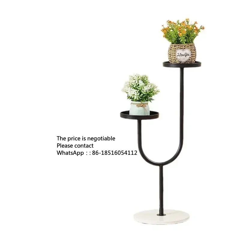

Simple two-plate floor-to-ceiling flower stand Indoor wrought iron flower plant rack Movable green plant vase rack