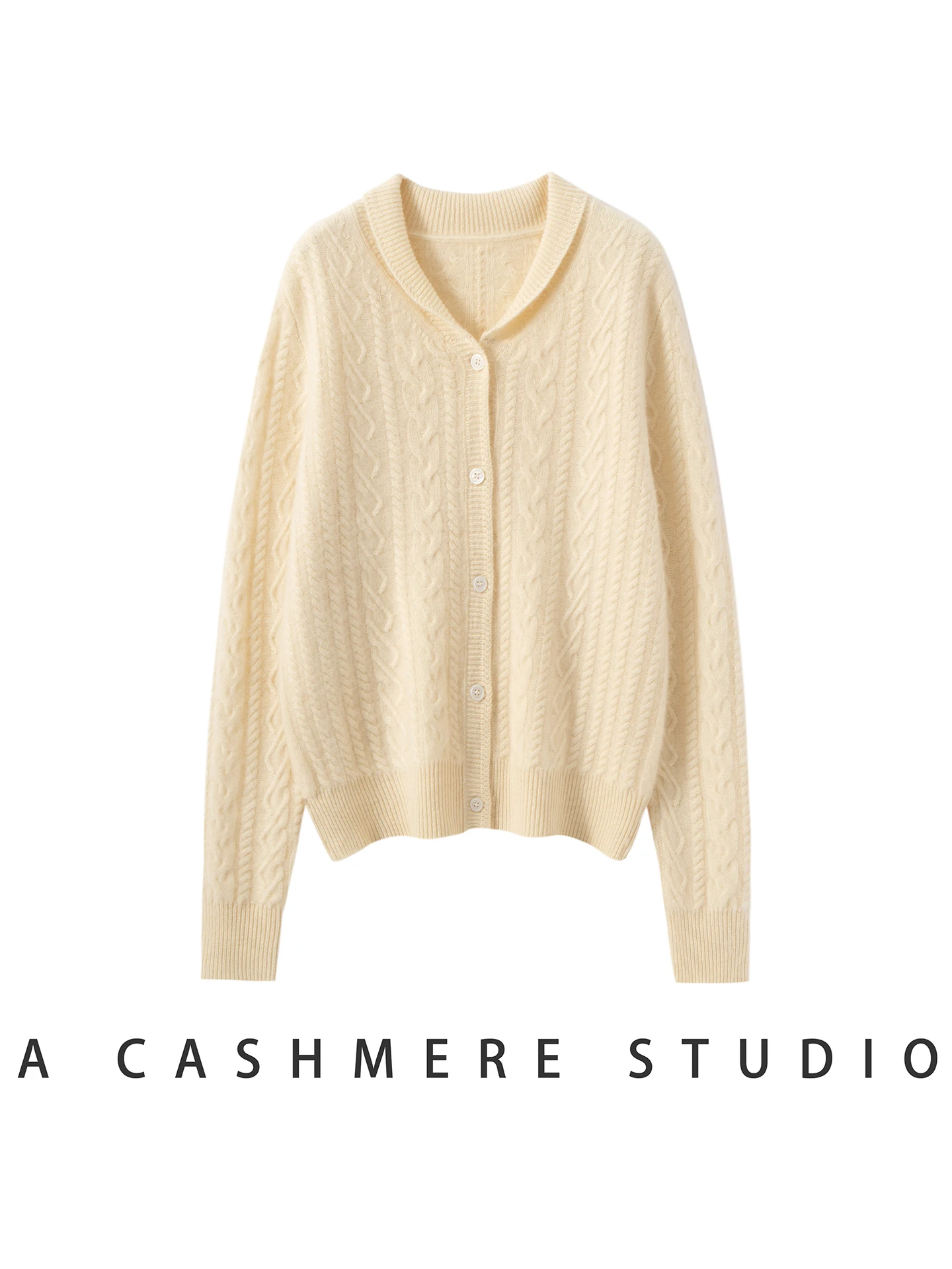 

TLOML Women‘s 100% Cashmere Sweater Shawl Collar Buttons Cardigan Cashmere Cable Knitting Autumn Winter Loose Thicken Comfy Top