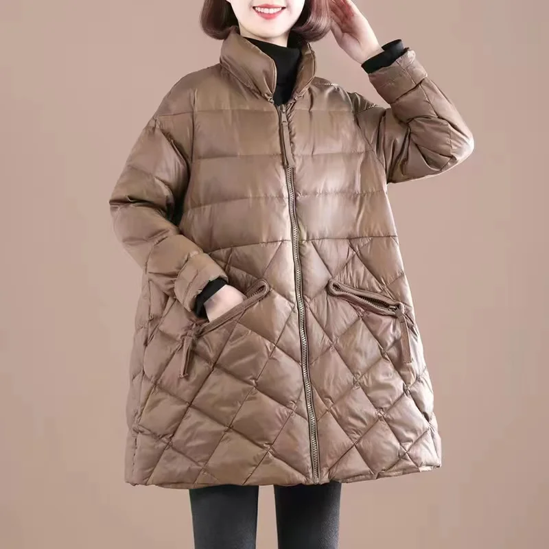 Extra Large Women Thicke Cotton Padded Coat Autumn Winter Jacket Cotton Clothes 2024 Loose Mid Long Outerwear Female ParkasTops