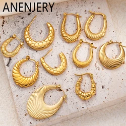 ANENJERY 316L Stainless Steel Half Round Hollow Earrings for Women Creative Vintage Jewelry Gifts Wholesale