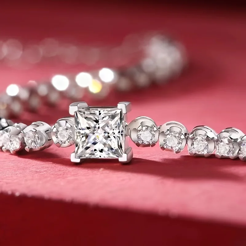 

AMGROCK 925 Sterling Silver Bracelet 1 Carat Moissanite Bracelet Hypoallergenic Wedding Party Exquisite Female Jewelry Gift