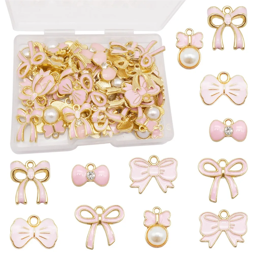 60Pcs Metal Alloy Cute Enamel Bowknot Charms Pendants DIY Handmade Necklaces Earrings Jewelry Making Craft Supplies Accessories