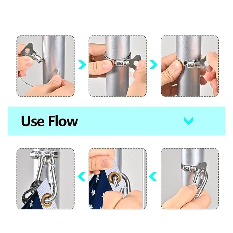 ABKL-10Pcs Flagpole Rings With Carabiner Clamp For Vehicle, Boat, Garden 18-32Mm Adjustable Diameter