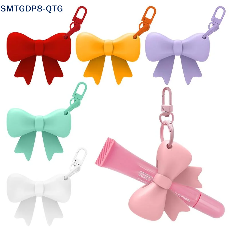 NEW Silicone Bow Lipstick Holder With Keychain Easy To Carry Lip Gloss Protective Sleeve Lipstick Holder Bag Pendant