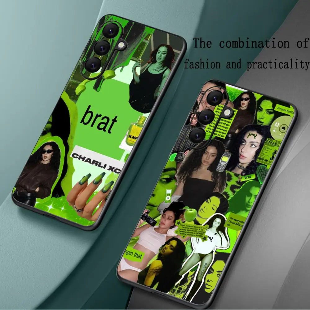 Charli BRAT singer design Phone Case For Samsung Galaxy S25 S24 S23 S22 S21 S20 Plus Ultra Note20 Limited Edition Soft Black