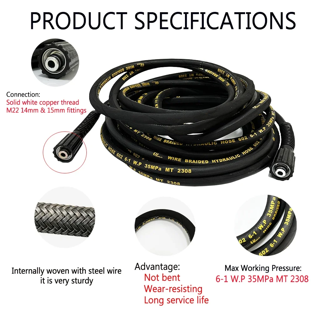 Antiwear High Pressure Steel Wire Hose Car Washing Machine High Pressure Cleaner Explosion-proof Steel WireHose Karcher HD Serie