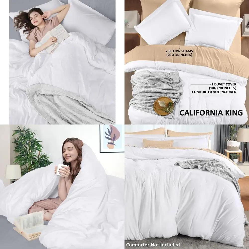 

Комплект постельного белья (3 предмета) для кровати California King: пододеяльник на молнии (104x98 дюймов) и 2 наволочки (20x36 дюймов) (белый)