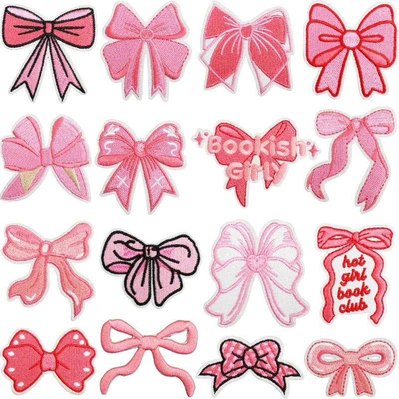 

Pink Bow Iron-on Sew Embroidered Badge Patches for DIY Hairpin T-shirt Backpack Clothing Appliques Sticker