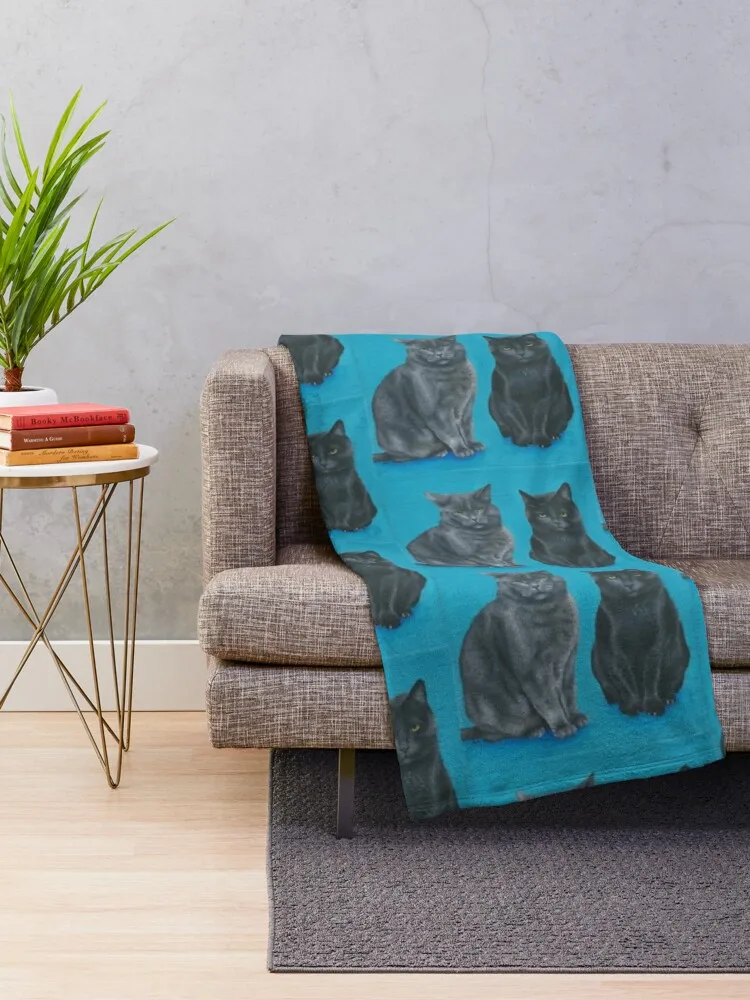 Two Sassy Cats Hand-Painted Portrait Throw Blanket Loose Blanket Oversized Throw Blanket