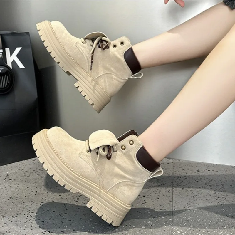 Shoes for Womens Fashion Retro Tooling Shoes Casual Comfort High-top Women's Boots Lapel Short Rhubarb Boots Zapatillas De Mujer