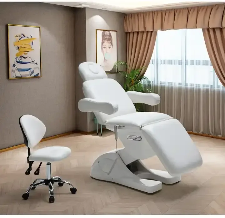 Electric Height Adjustable Spa Table With Metal Frame Synthetic Leather Salon Massage Treatment Bed