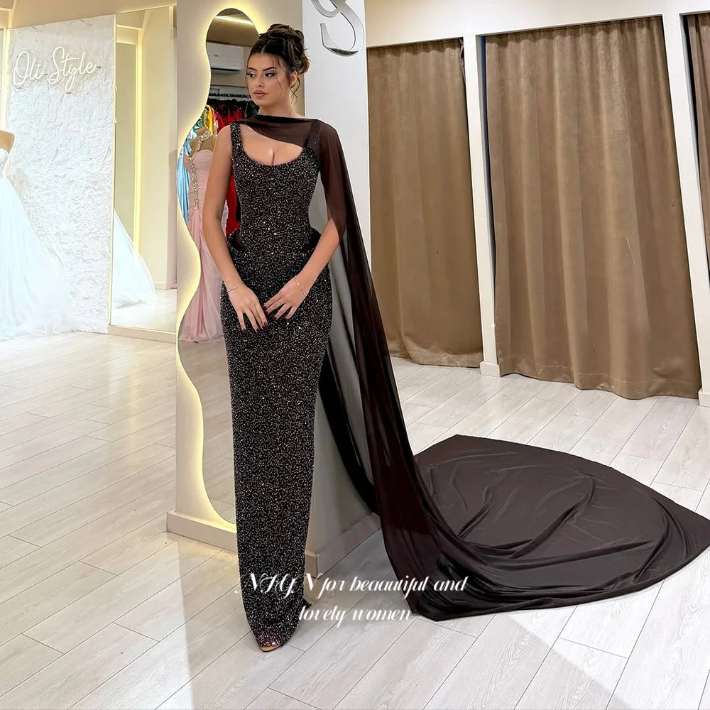 فستان سهرة بحورية البحر من NFYN فستان حفلة موسيقية مطرز بالترتر مع وشاح رداء دي بال للنساء العربيات مناسبة رسمية حسب الطلب #1