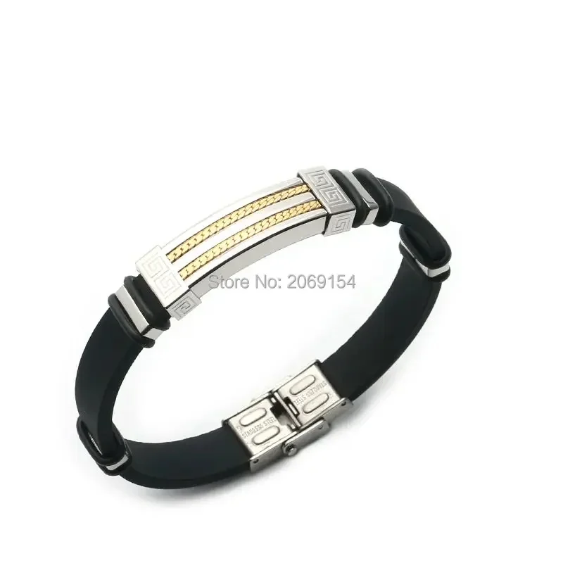 

ROXI | Men Cuff Bracelet.Stainless Steel.Gold Simple Party Gifts.21cm.Silicone Rubber Charms.Sporty.Fashionable