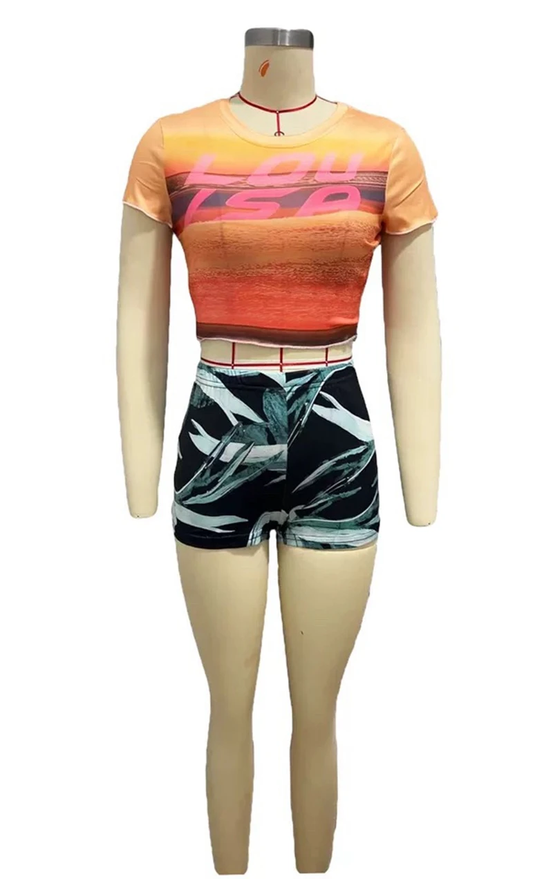 STYLISH LADY Letter Printed Sport 2 Piece Set Women Short Sleeve Crop Top and Shorts Suits 2025 Summer Club Street Tracksuits