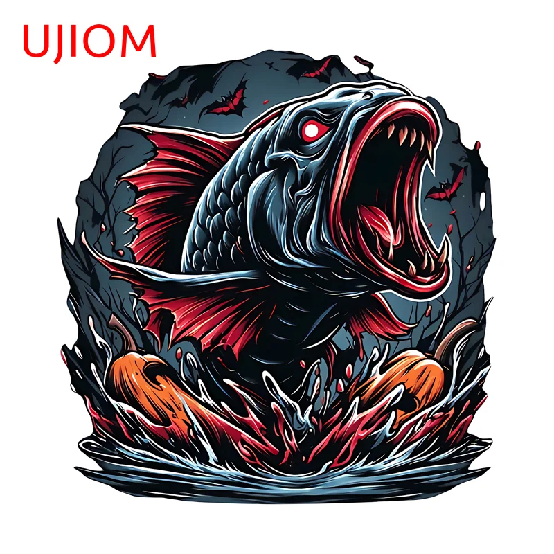 UJIOM Funny Scary Fish Wall Stickers Morden Storage Flask Luggage Trunk Eye-catching Decal Sunscreen Home Decoration Accessories