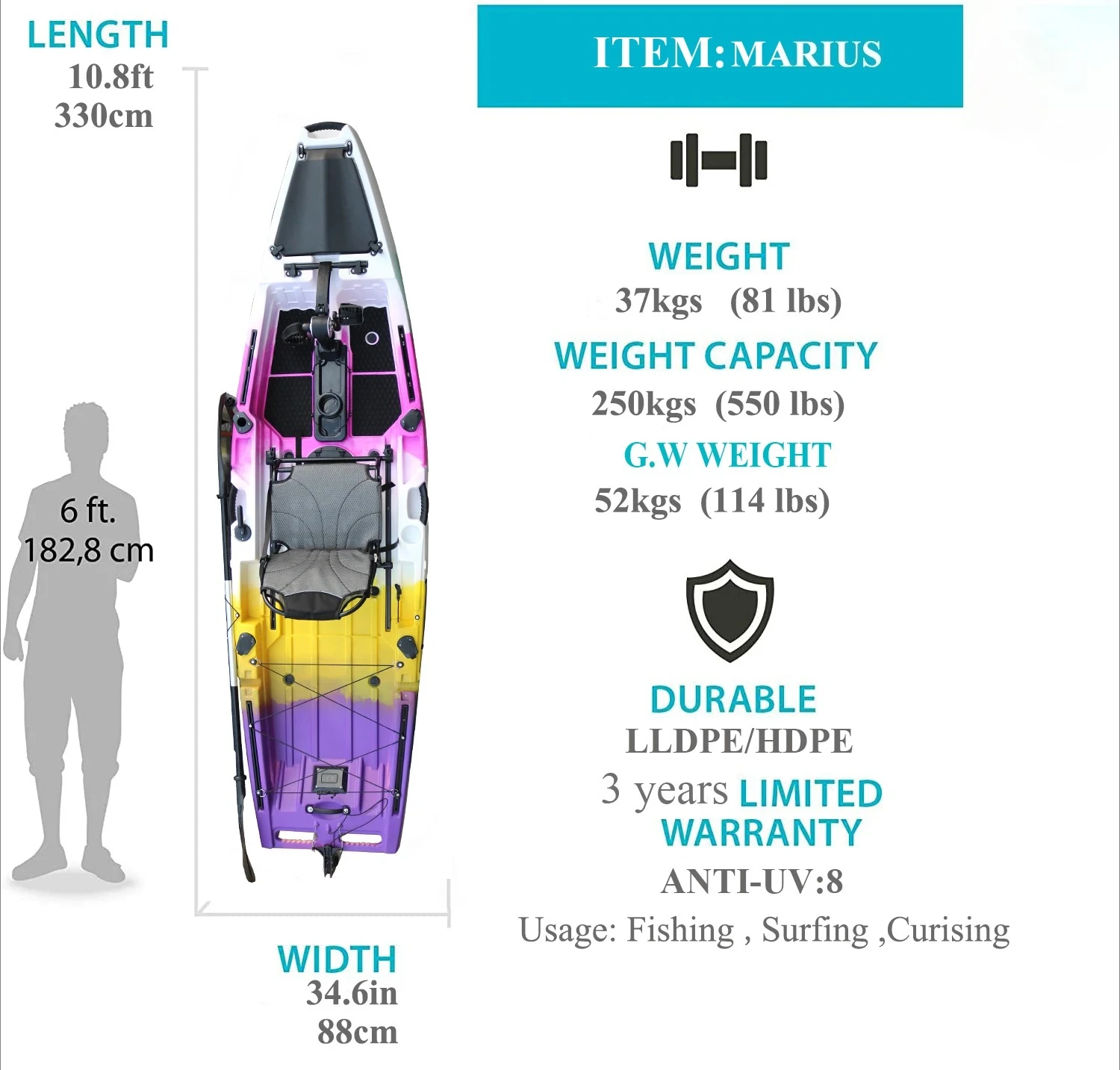 New Plastic Foot‑Pedal Kayak, Gear‑Driven Single‑Seat Professional Lure Fishing Vessel