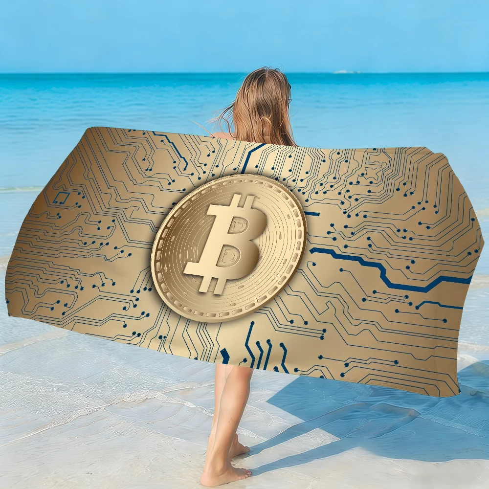 Finance Bitcoin Art Logo Towel Soft Lightweight Anti-Sand Large Beach Towel Quick-Drying Bath Sports Family