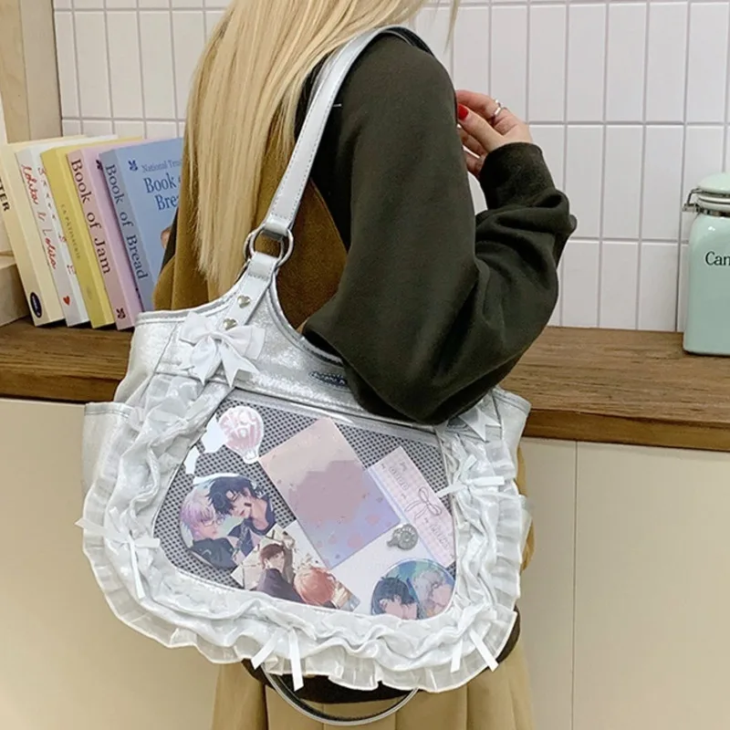 

Ruffled Y2k Lolita Girls Shoulder Itabag Patchwork Japanese Harajuku Pain Bag Large Capacity Sweet Crossbody Bag Women's Handbag