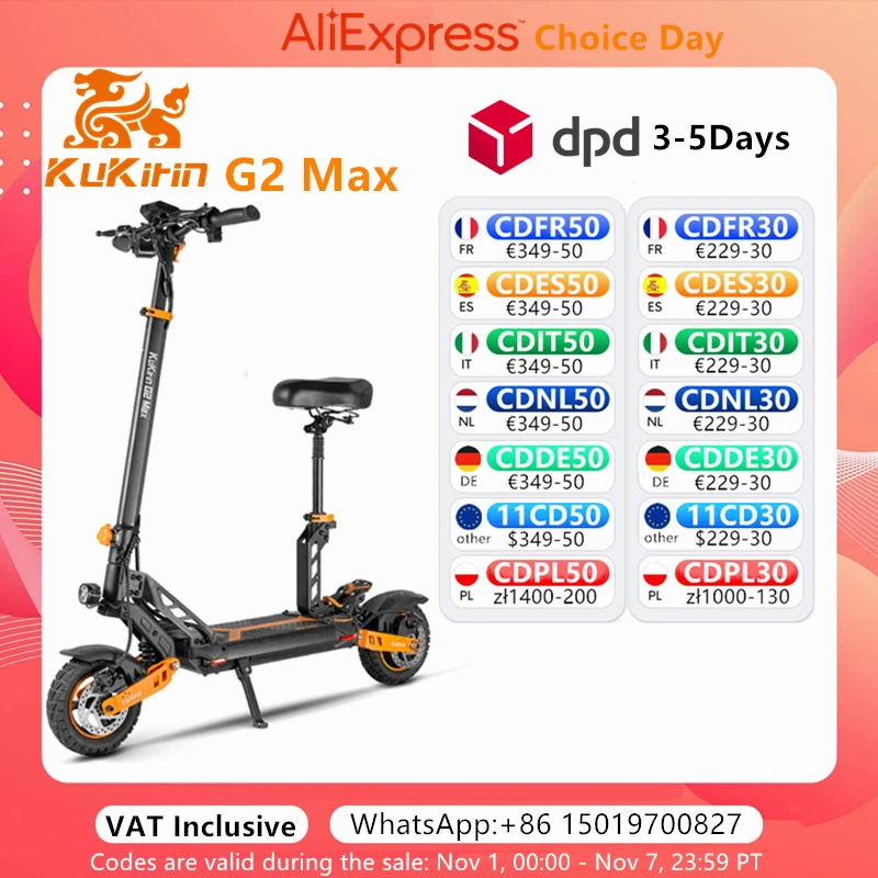 Original KuKirin G2 MAX Electric Scooter 48V 20Ah Battery 1000W Motor 55KM/H Max Speed 80KM Max Range 10*2.75 Tires Kickscooter