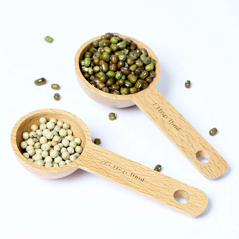 Tablespoon Measuring Spoon 7.5/10/15/30/45ml Walnut Wooden Beech Wooden Spoon Round Tea Coffee Bean Spoon Office