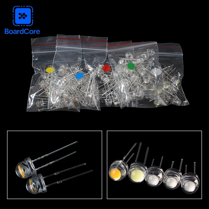 100PCS 5mm Super Bright LED Diode F5 Straw Hat Light Emitting Diode Green Red Yellow White Blue 20mA 3V for DIY Electronic Kit