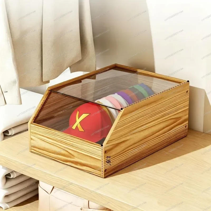Solid Wood Baseball Cap Storage Box Household Hat Organizer Rack Display Stand for Caps Hats Keeping Shape Dustproof Home