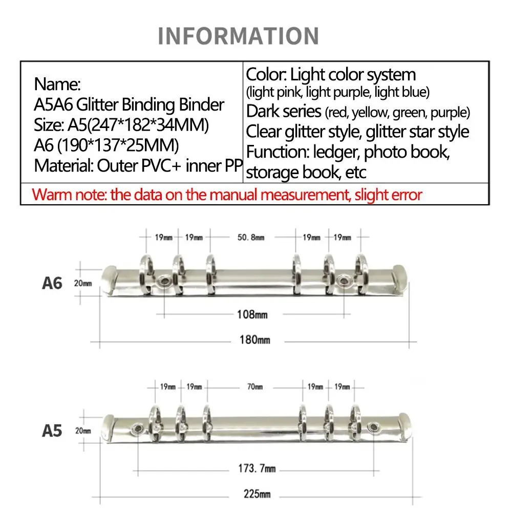 

Creative Colored Binder Cover Transparent Waterproof Photo Card Holder PVC A5/A6 Size Notebook Protector Stationery Supplies