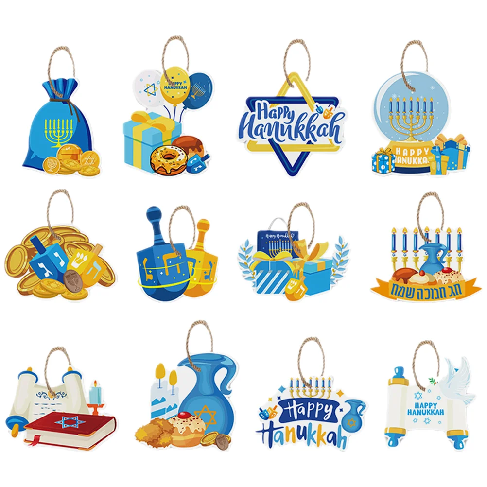 12 Pcs Hanukkah Party Decoration Hanging Cards Decorations Chandelier Paper Sign Supplies