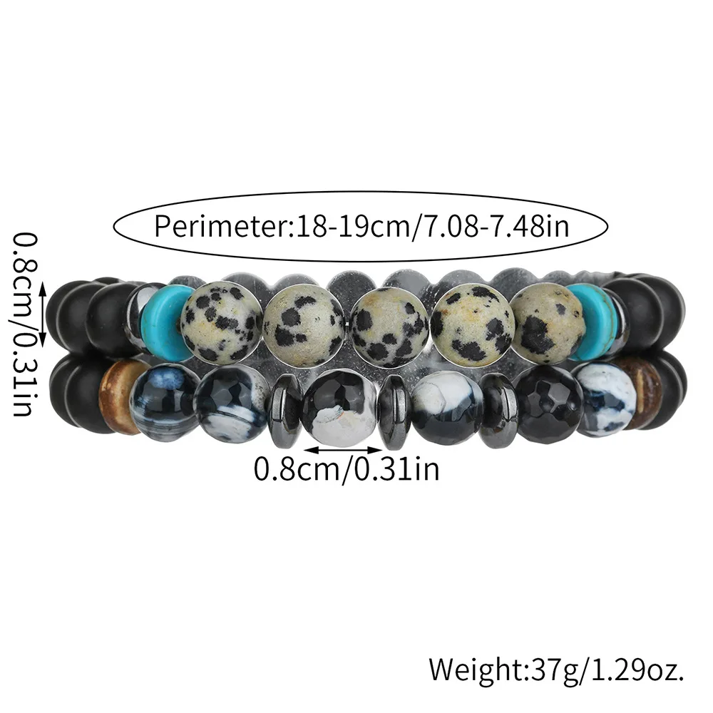 Vintage Doppelschicht Naturstein-Perlen Armband Punk Spot Stone Herren Armband Rock Hip Hop Schmuck Accessoires – Detail 5